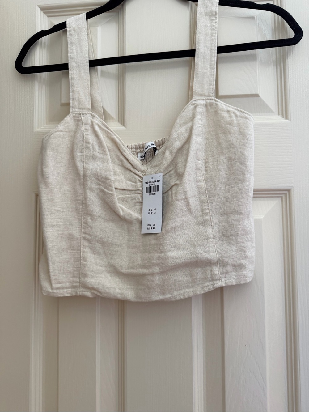 Abercrombie & Fitch Cream Square-Neck Linen-Blend Crop Top